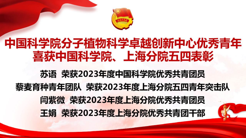 中国科学院分子植物卓越中心优秀青年集体和个人喜获中国科学院、上海分院五四表彰